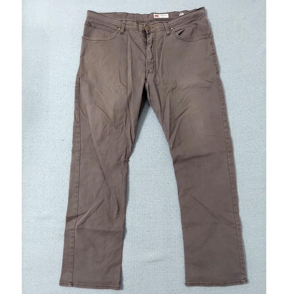 Wrangler Pants Mens 34x32 Brown‎ Straight Fit 5-Pocket Cotton Blend Stretch